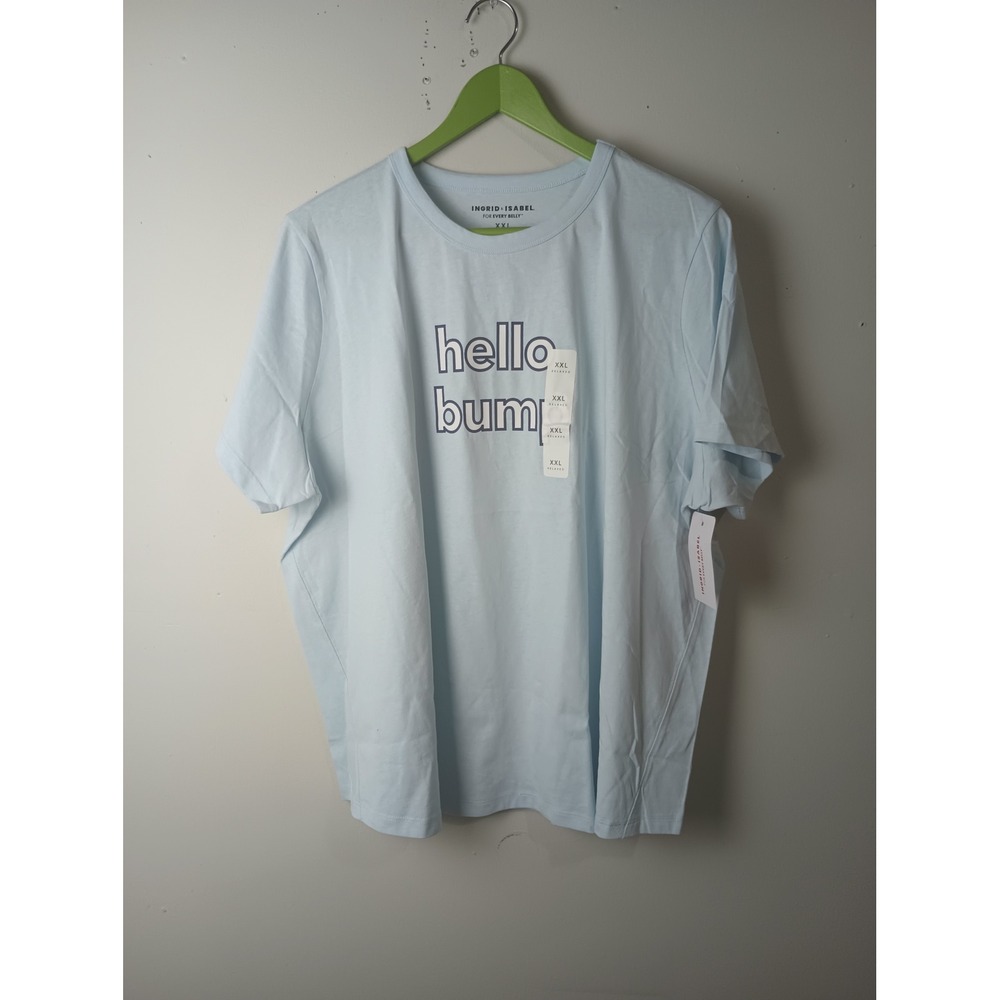 Ingrid & Isabel Women XXL Light Blue Hello Bump Maternity Graphic T-Shirt NWT